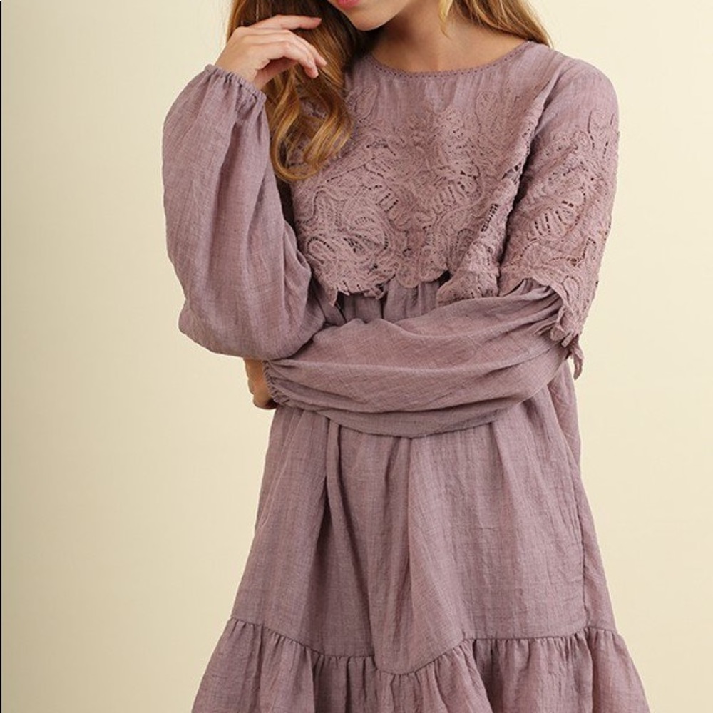 Romantic Mauve Boho 2 layer Cotton Dress w/ lace